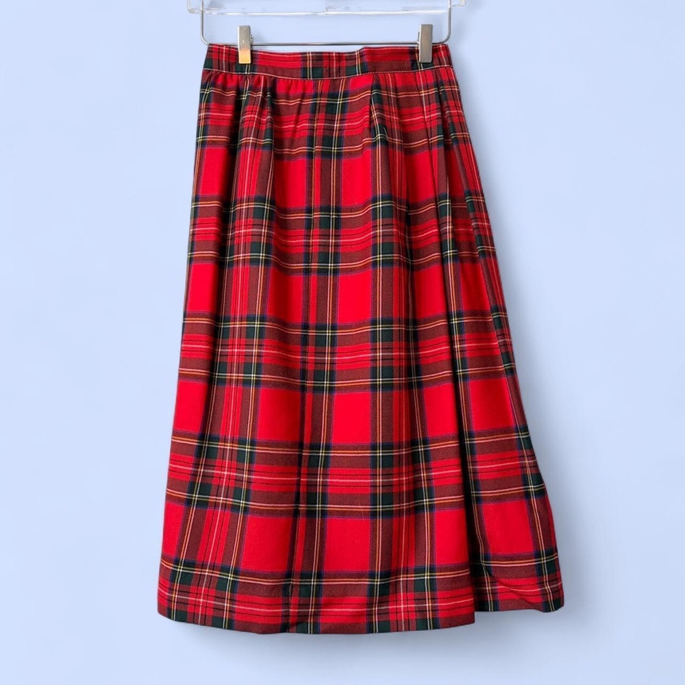 1990s Lands End Made In Scotland Red Plaid Tartan Plaid Pleated Skirt